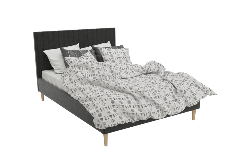 Czarne łóżko welurowe FIGO 160x200cm z tapicerowanym zagłówkiem