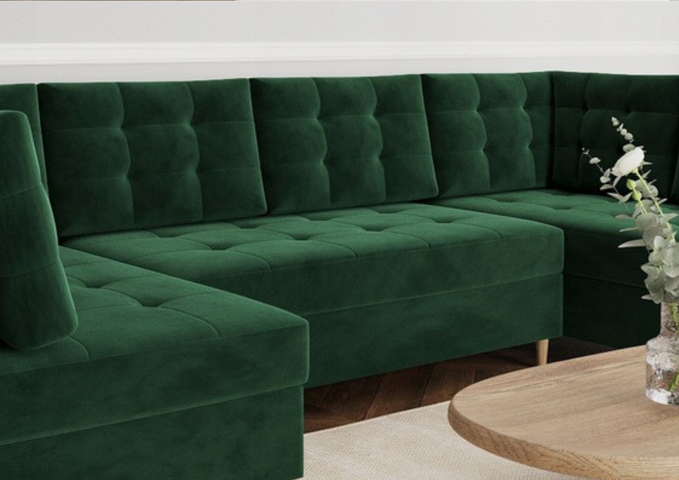 Duża pikowana rogówka PREGO U na drewnianych nogach - obrazek 2