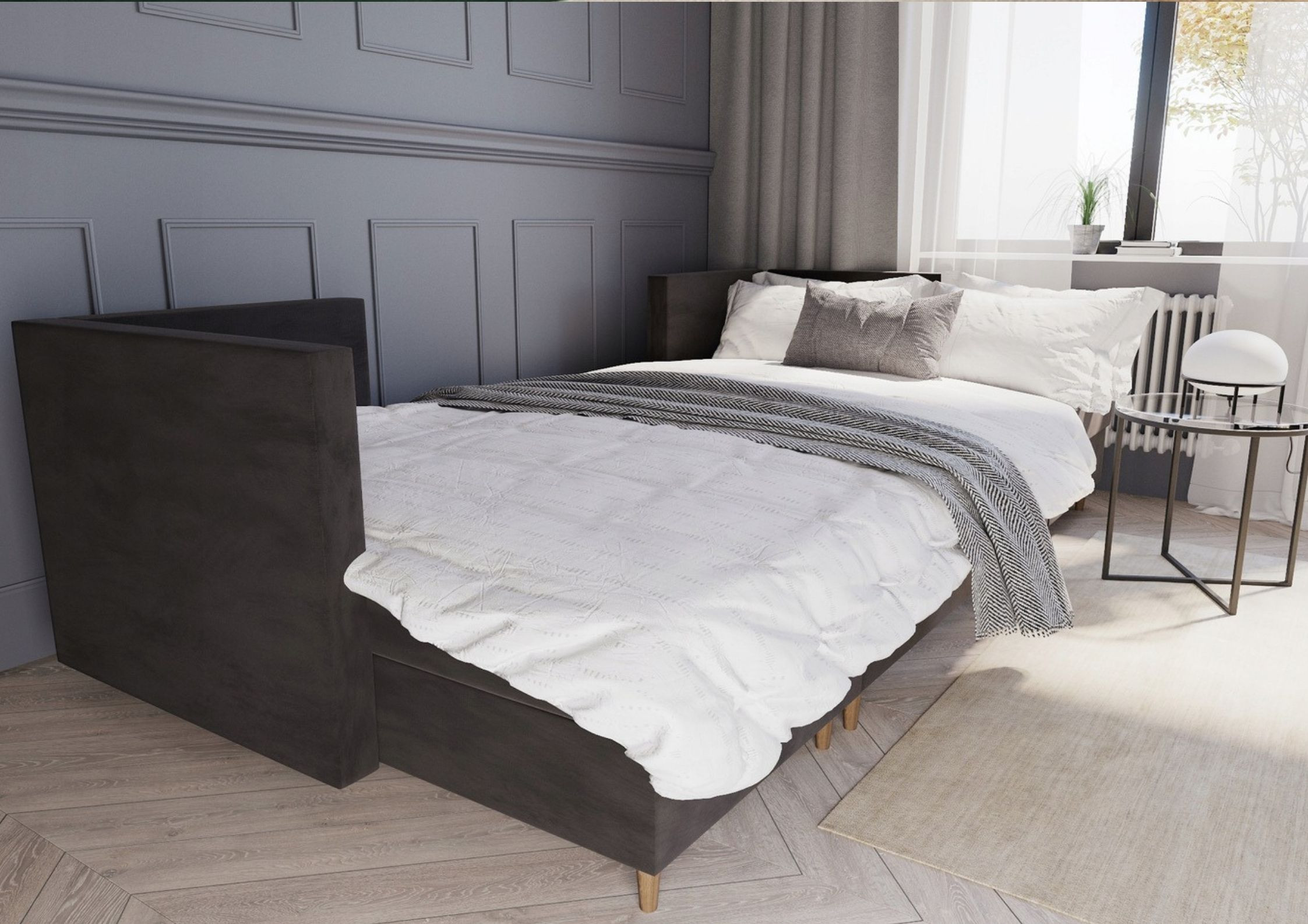 Duża pikowana rogówka PREGO U na drewnianych nogach - obrazek 3