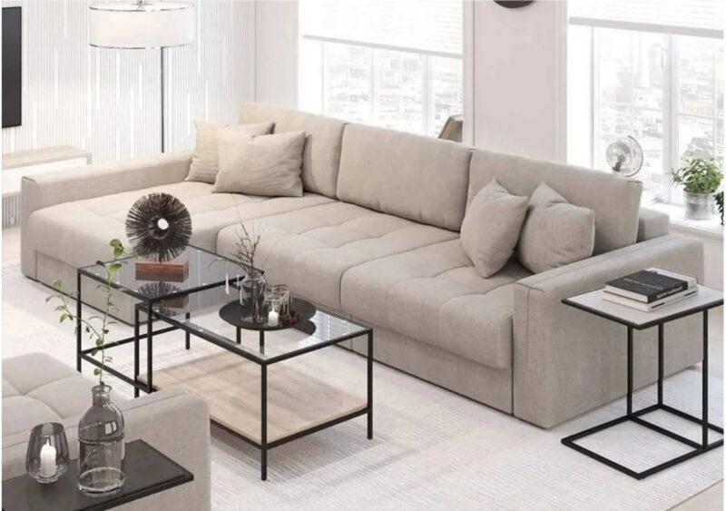 Duży narożnik pikowany modułowy z funkcją spania VENA LEWY