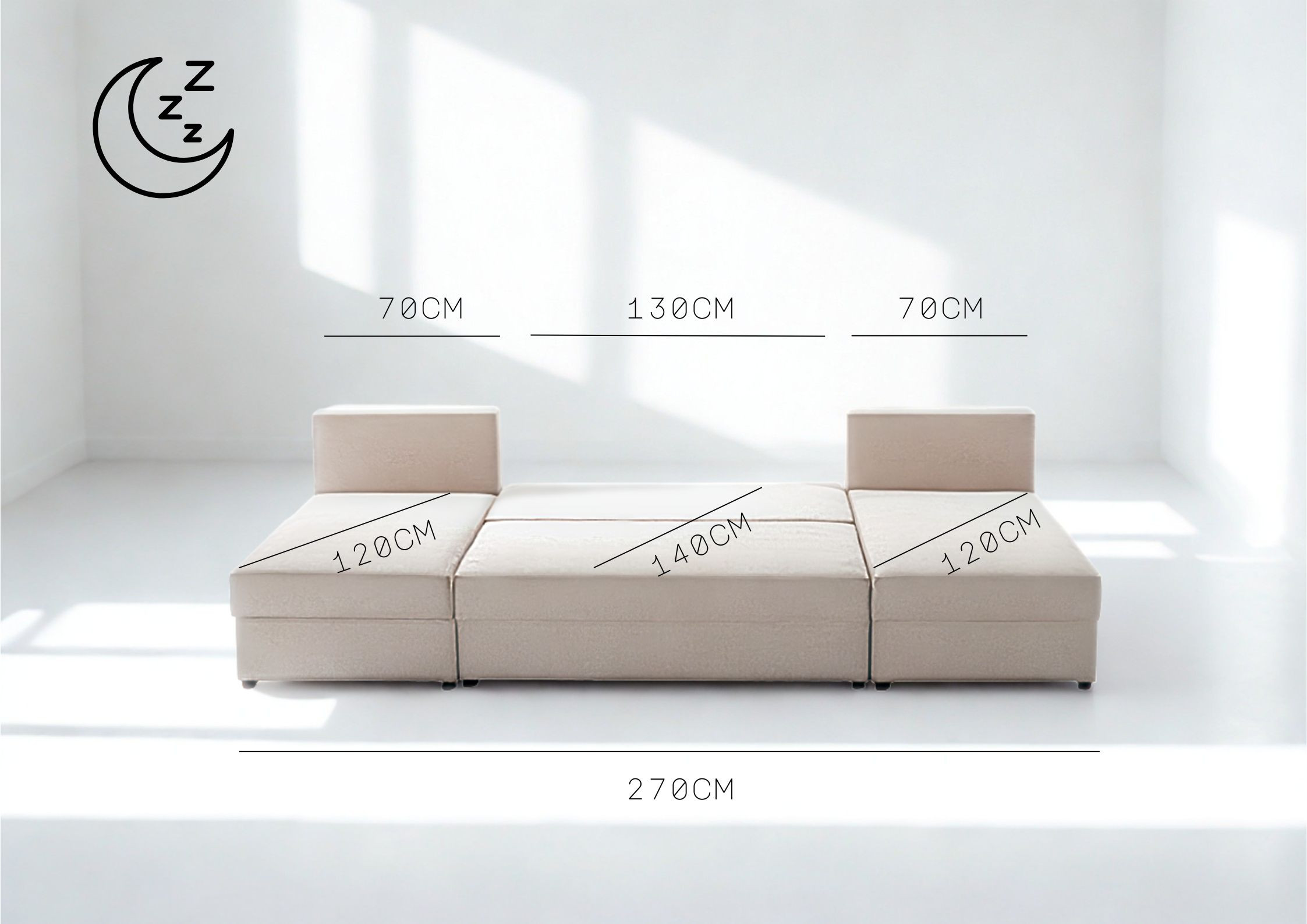 Duży narożnik w kształcie podkowy Paco U rozkładany z funkcją spania - obrazek 3