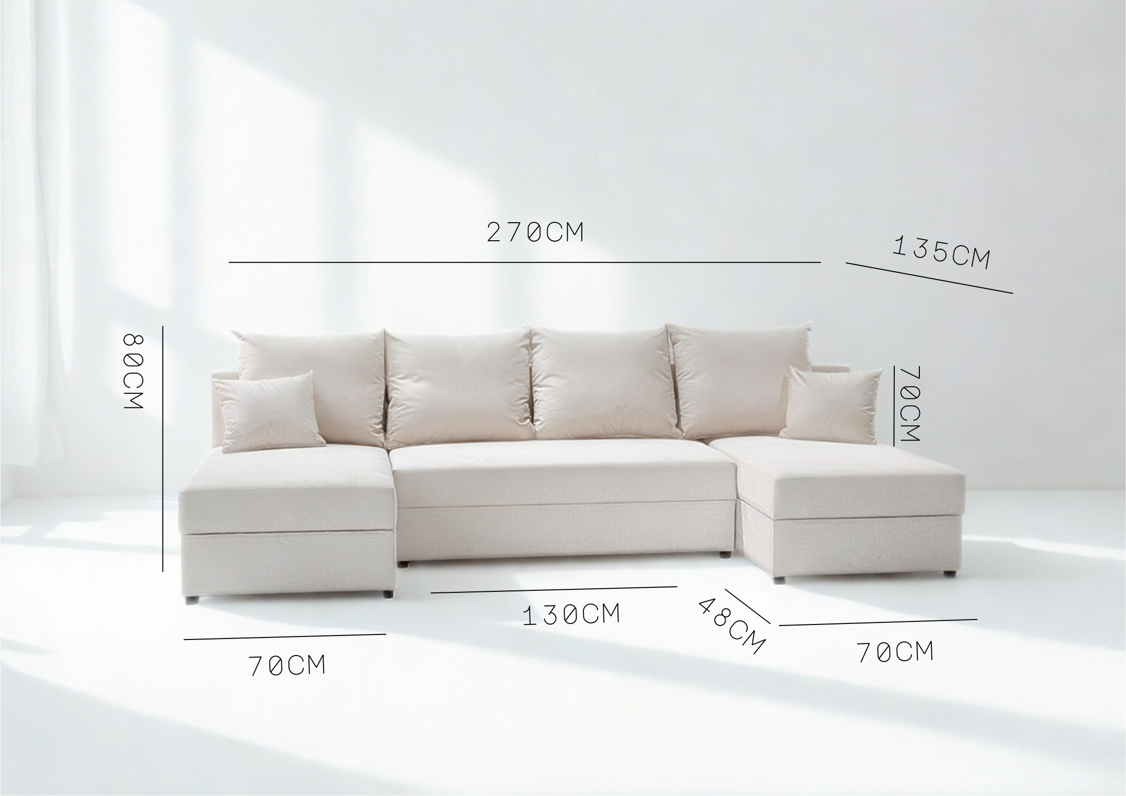 Duży narożnik w kształcie podkowy Paco U rozkładany z funkcją spania - obrazek 4