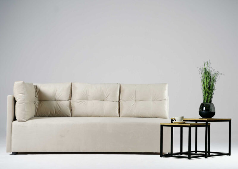 Lewa sofa rozkładana z pikowanymi poduszkami MONO