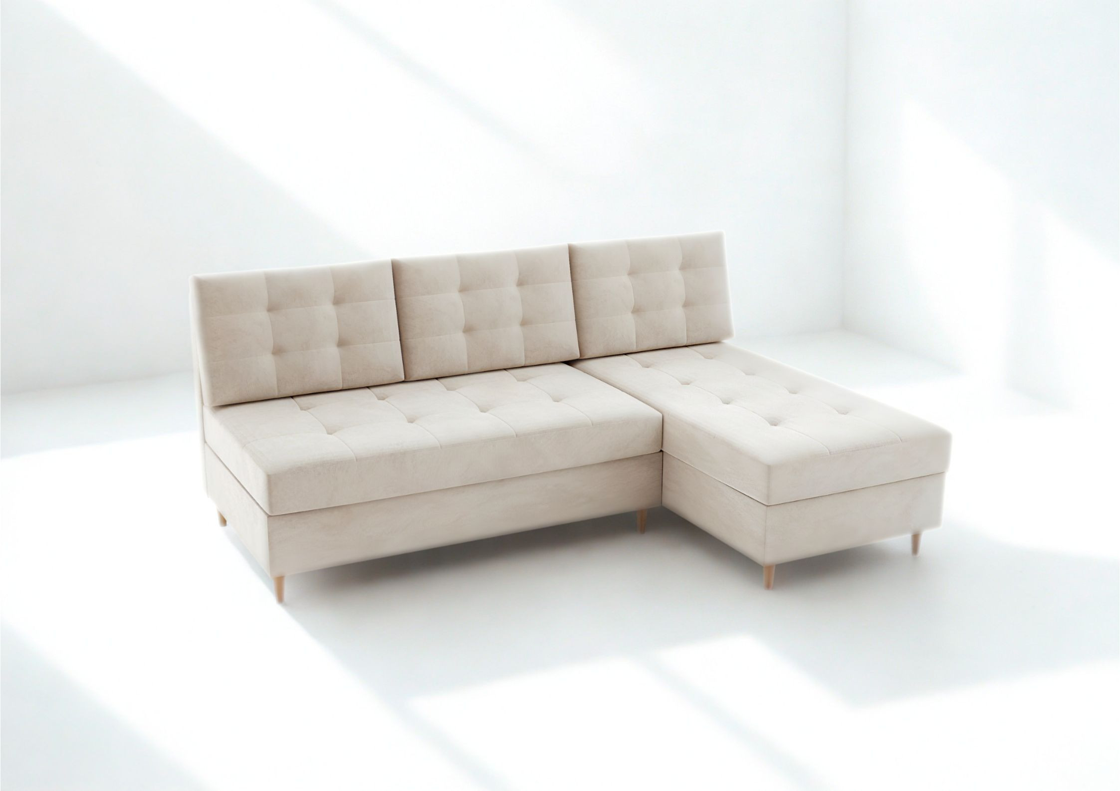 Mały pikowany narożnik na drewnianych nogach rozkładany PERO - obrazek 5