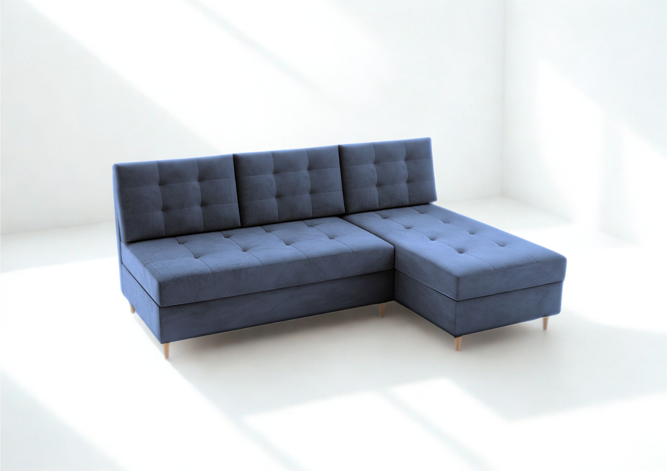 Mały pikowany narożnik na drewnianych nogach rozkładany PERO - obrazek 6