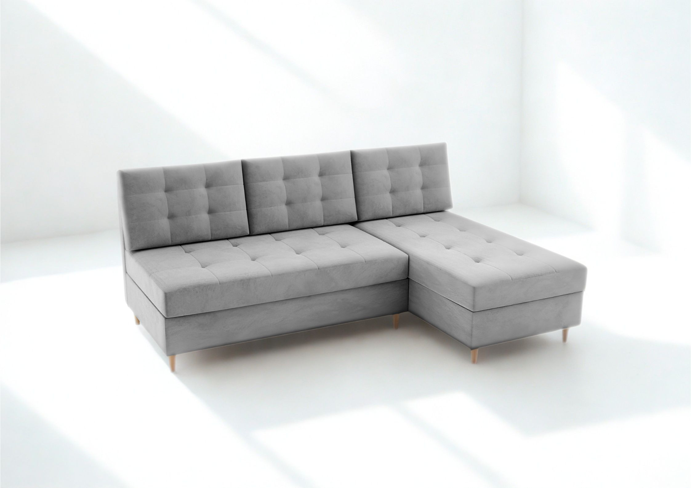 Mały pikowany narożnik na drewnianych nogach rozkładany PERO - obrazek 7