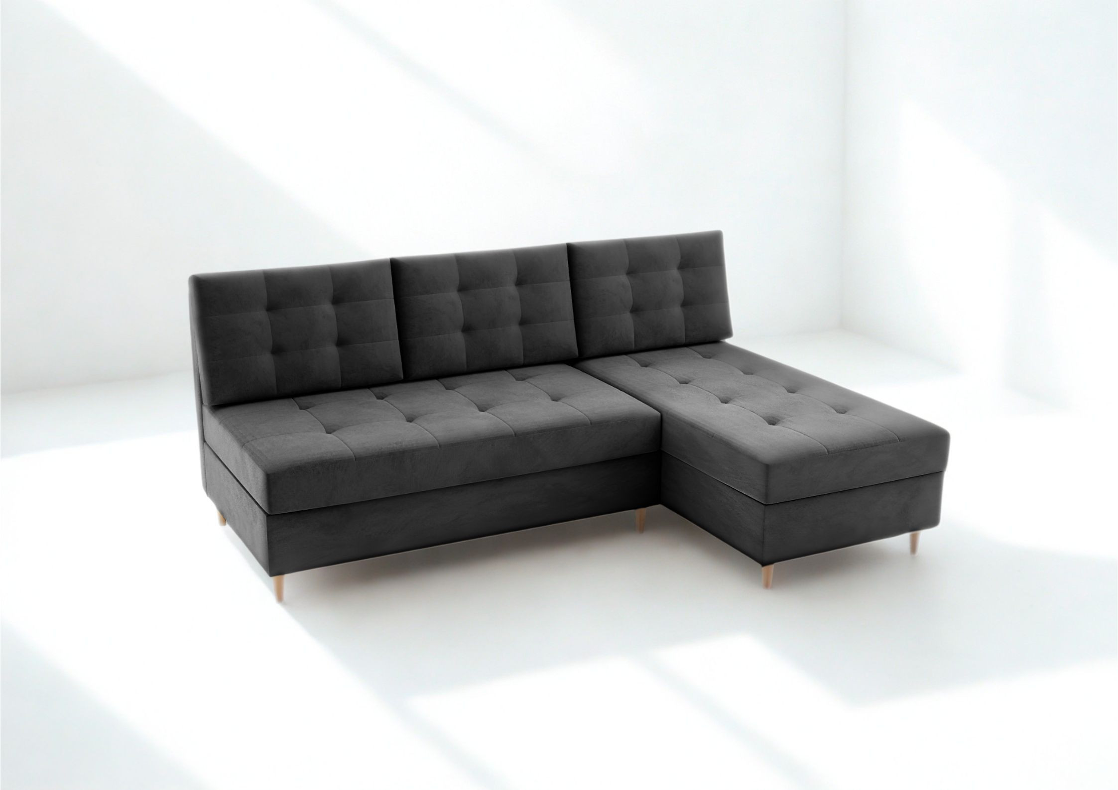 Mały pikowany narożnik na drewnianych nogach rozkładany PERO - obrazek 8