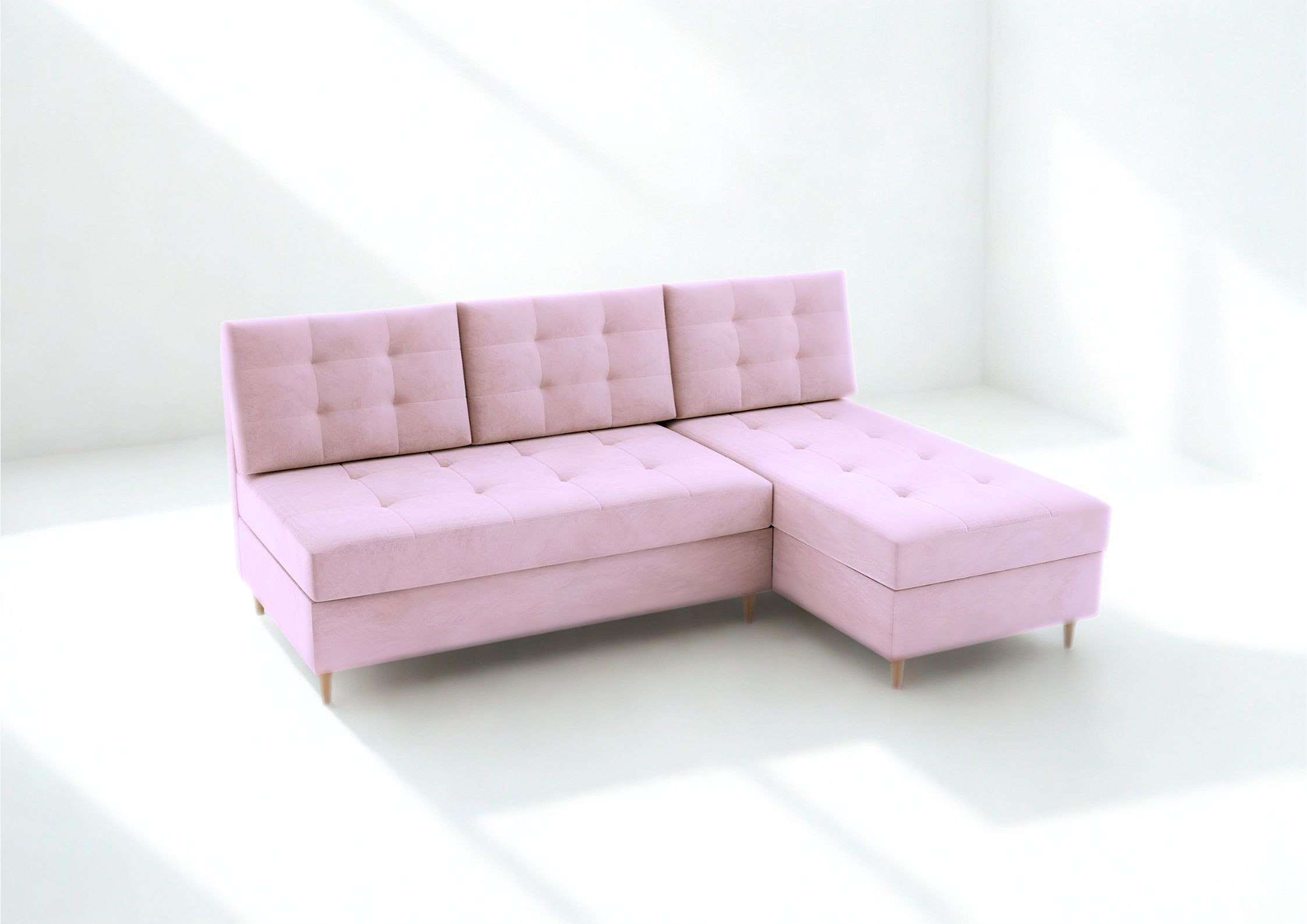 Mały pikowany narożnik na drewnianych nogach rozkładany PERO - obrazek 9