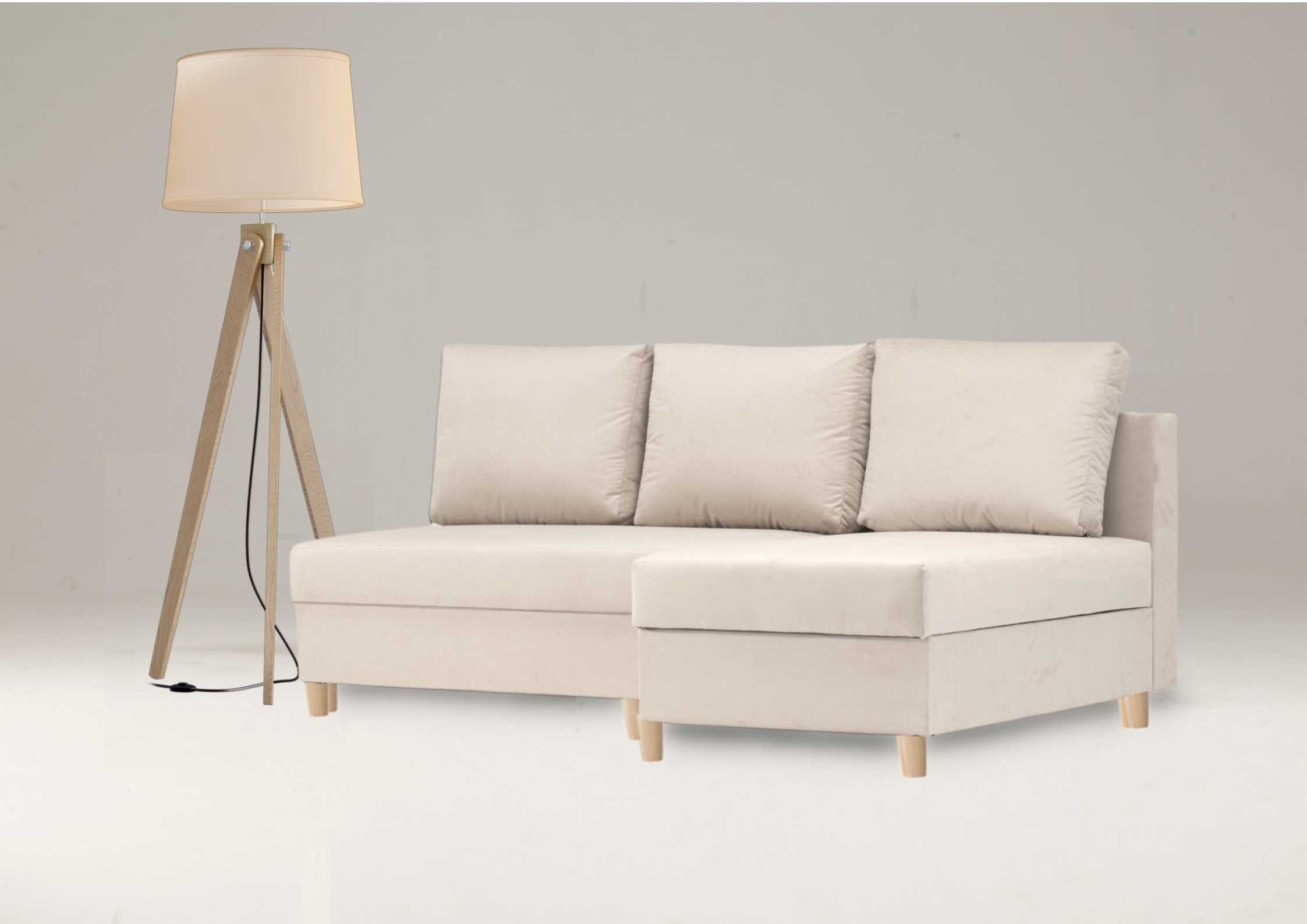 Mały skandynawski narożnik z funkcją spania ONYX na drewnianych nogach - obrazek 5