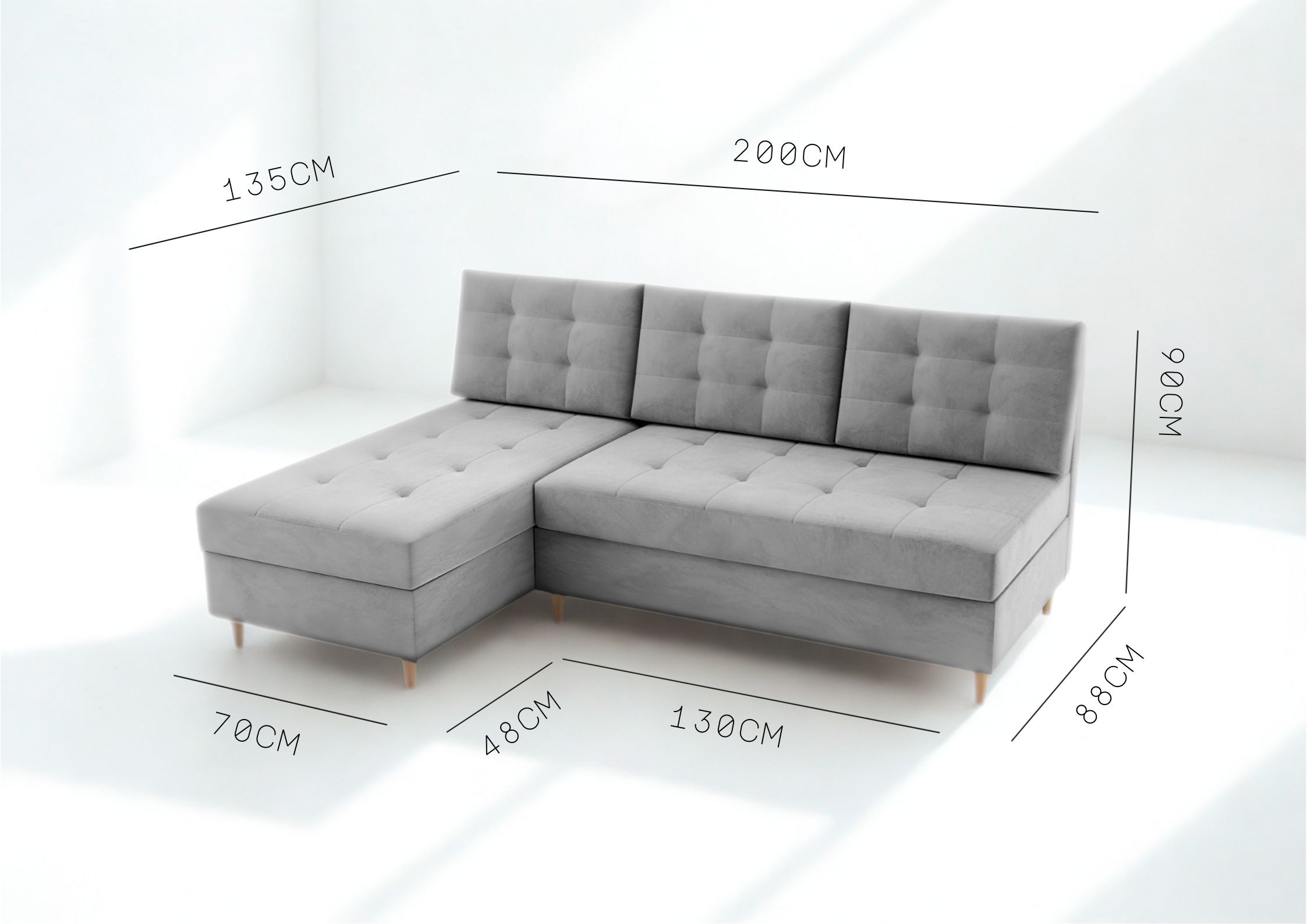 Mały uniwersalny narożnik skandynawski PERO funkcja spania - obrazek 4