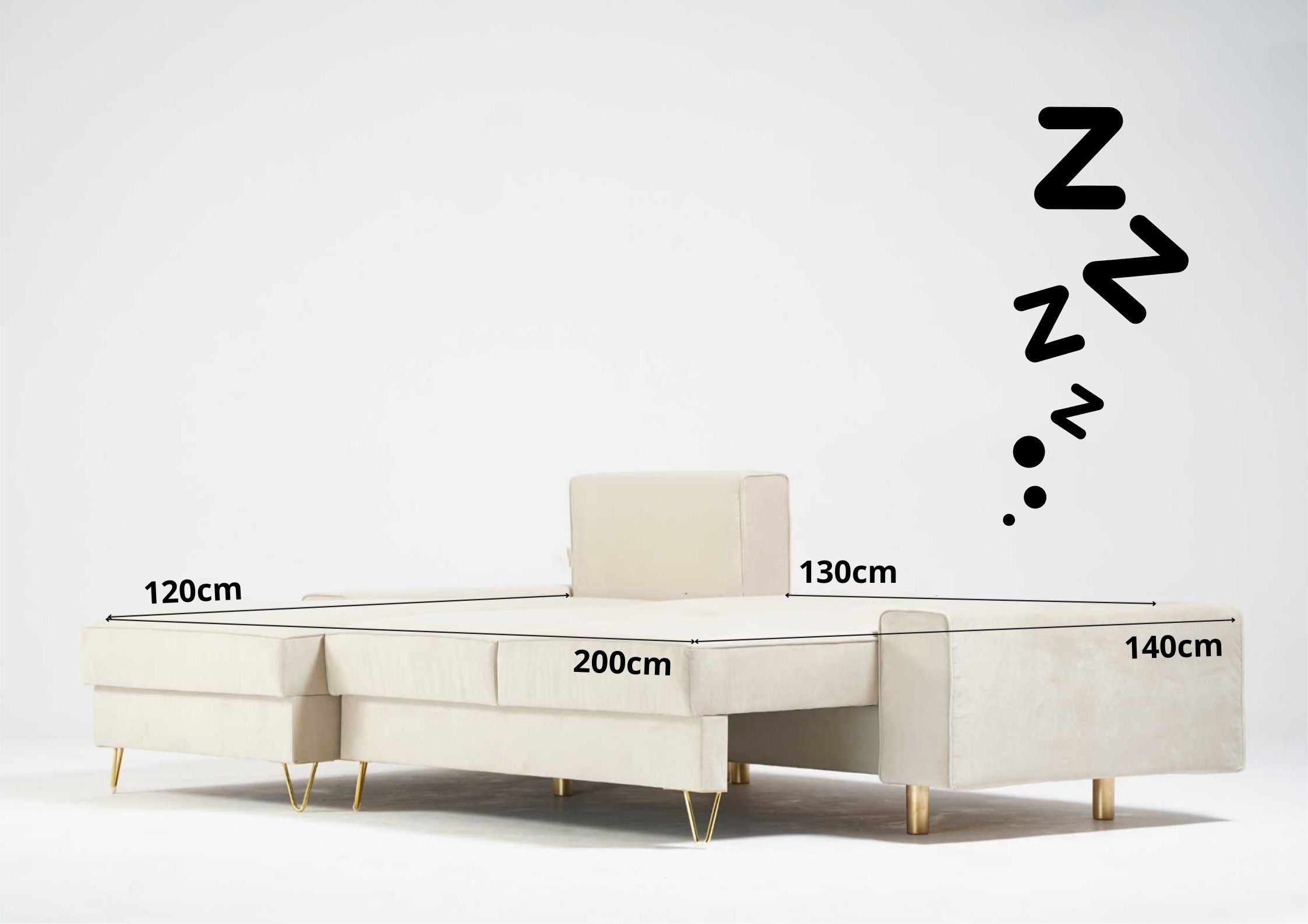 Narożnik na złotych nogach z funkcją spania STINO Lewy - obrazek 3