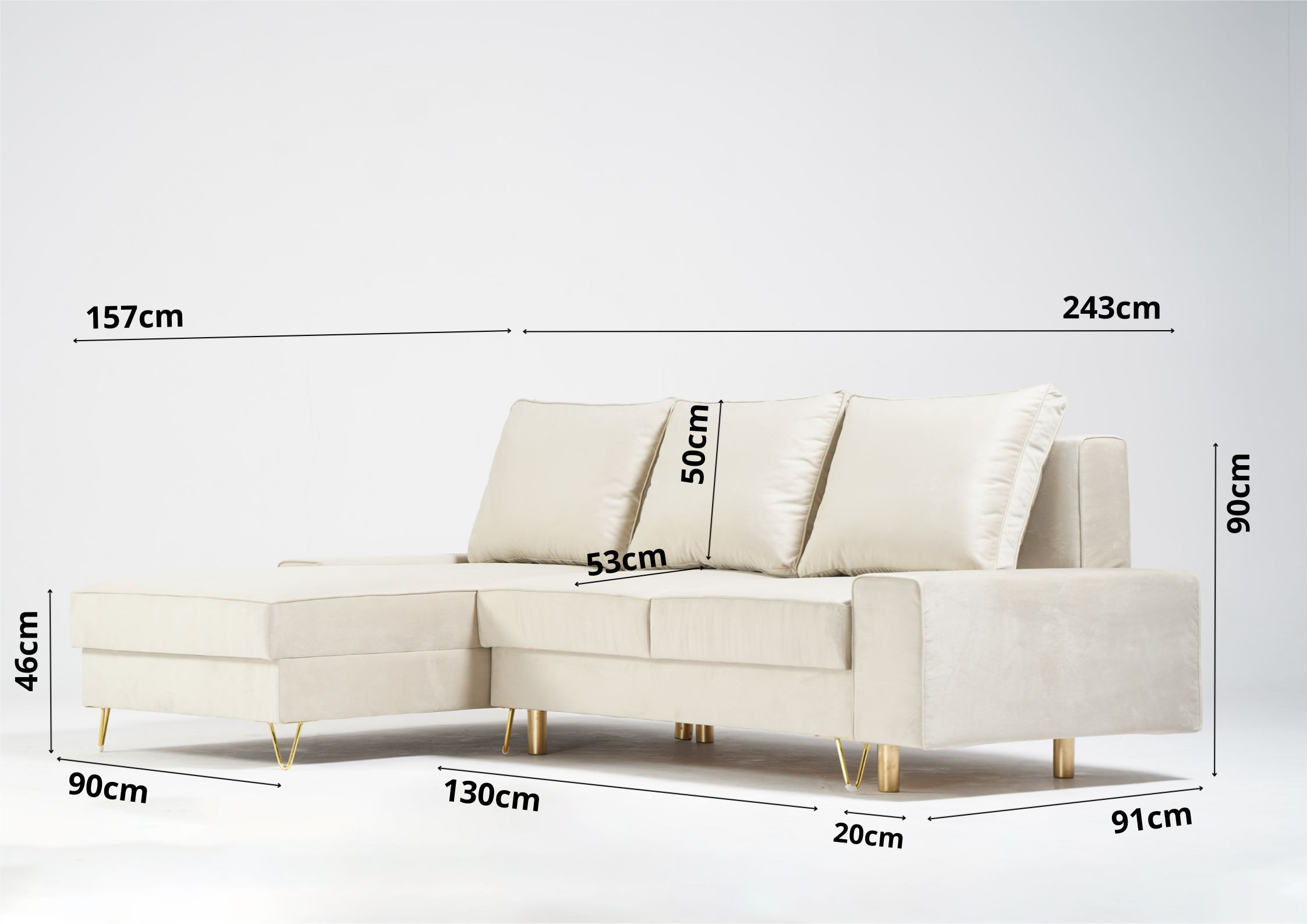 Narożnik na złotych nogach z funkcją spania STINO Lewy - obrazek 4