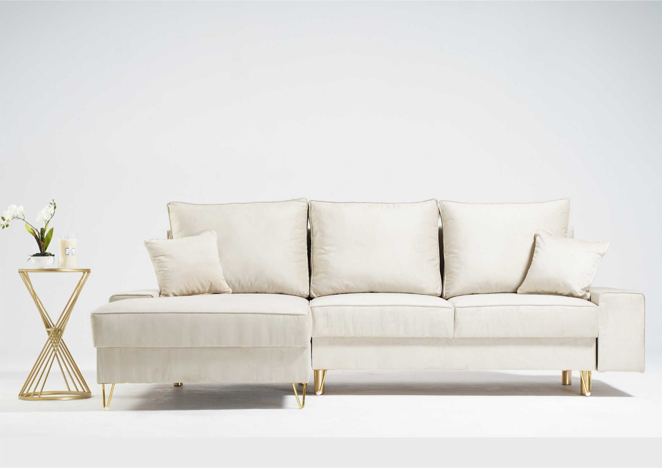 Narożnik na złotych nogach z funkcją spania STINO Lewy - obrazek 5