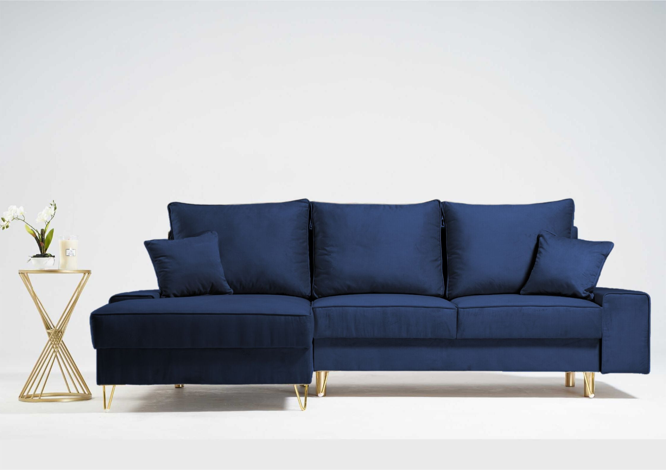 Narożnik na złotych nogach z funkcją spania STINO Lewy - obrazek 6