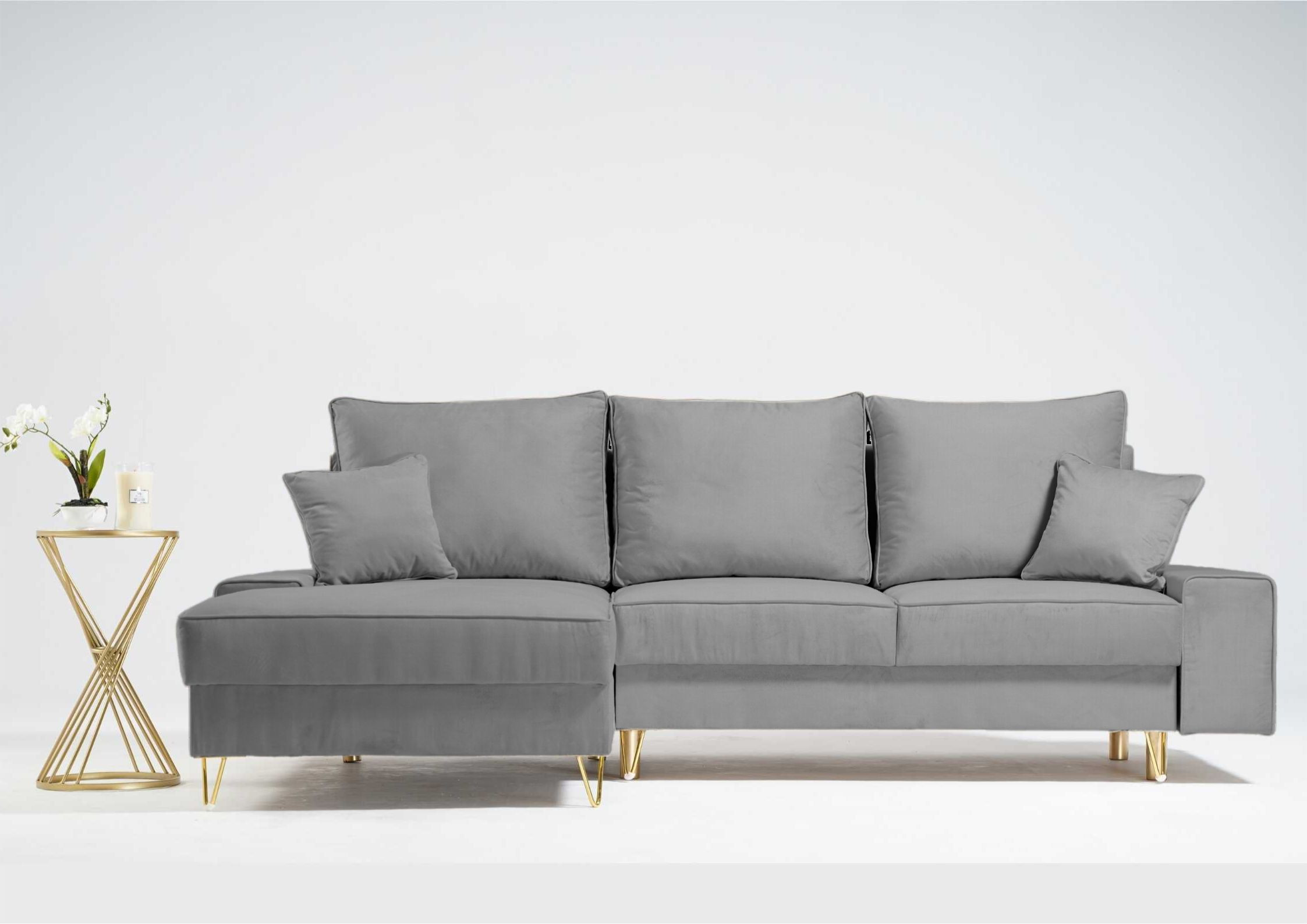 Narożnik na złotych nogach z funkcją spania STINO Lewy - obrazek 7