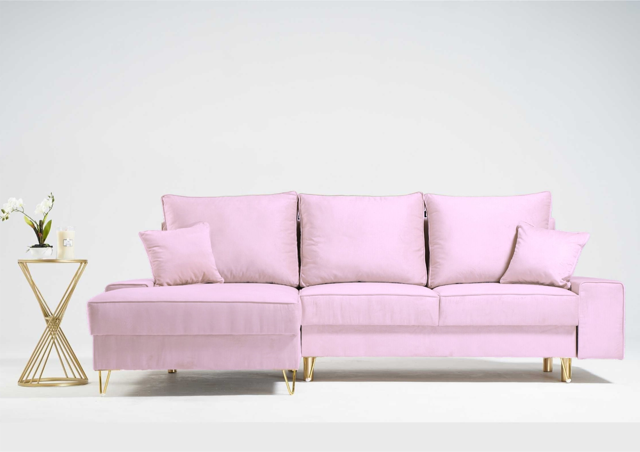 Narożnik na złotych nogach z funkcją spania STINO Lewy - obrazek 9