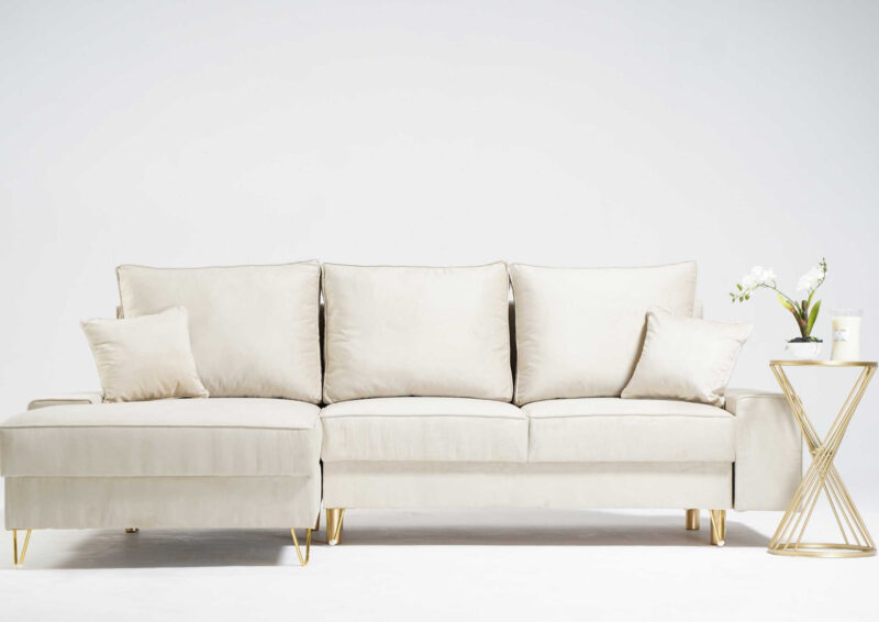 Narożnik na złotych nogach z funkcją spania STINO Lewy