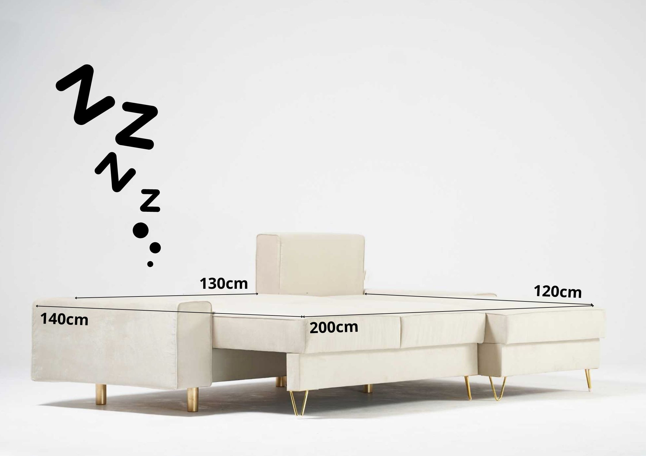 Narożnik na złotych nogach z funkcją spania STINO Prawy - obrazek 3