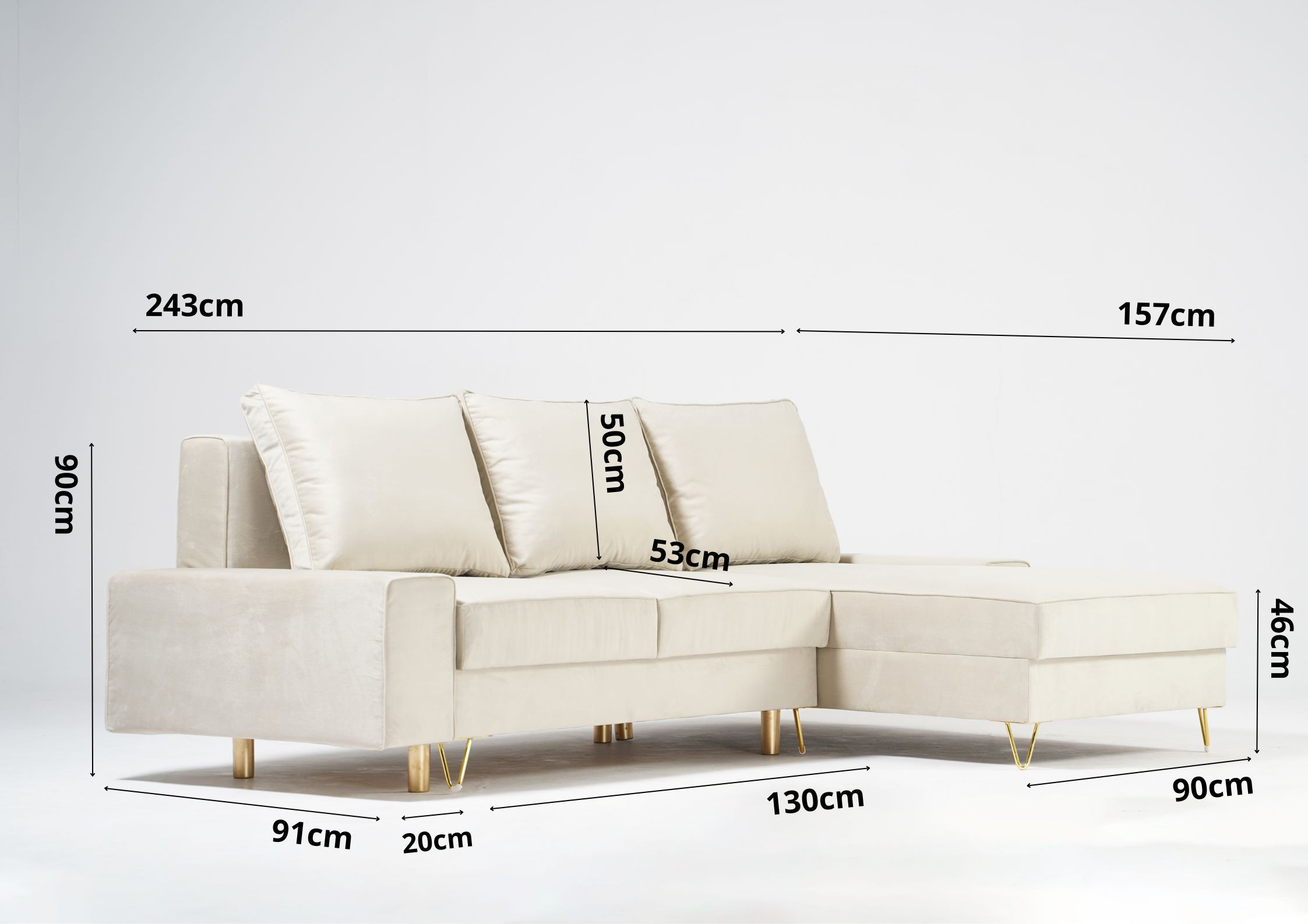 Narożnik na złotych nogach z funkcją spania STINO Prawy - obrazek 4