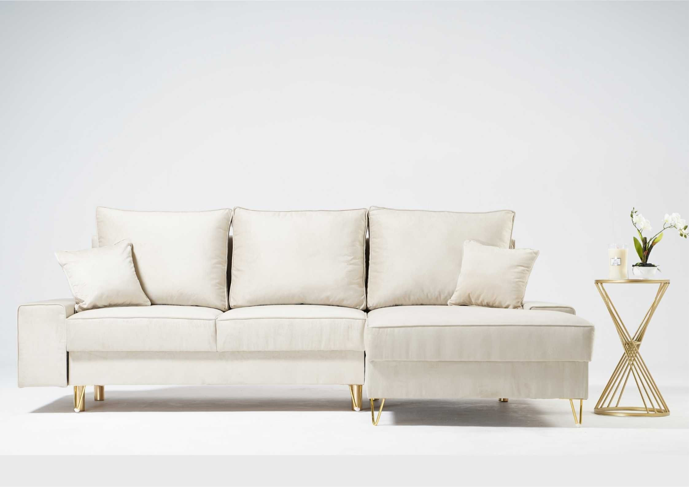 Narożnik na złotych nogach z funkcją spania STINO Prawy - obrazek 5