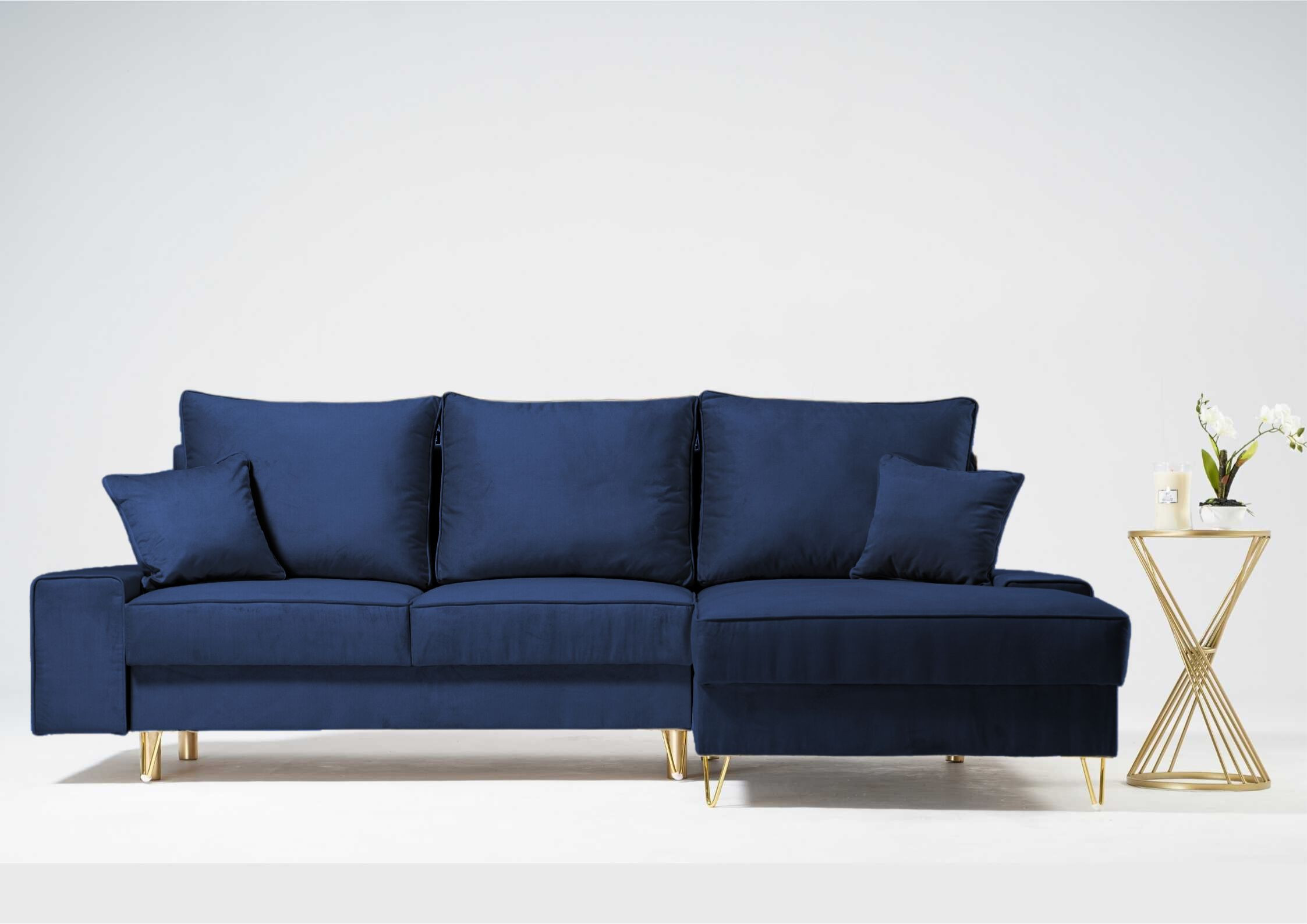 Narożnik na złotych nogach z funkcją spania STINO Prawy - obrazek 6