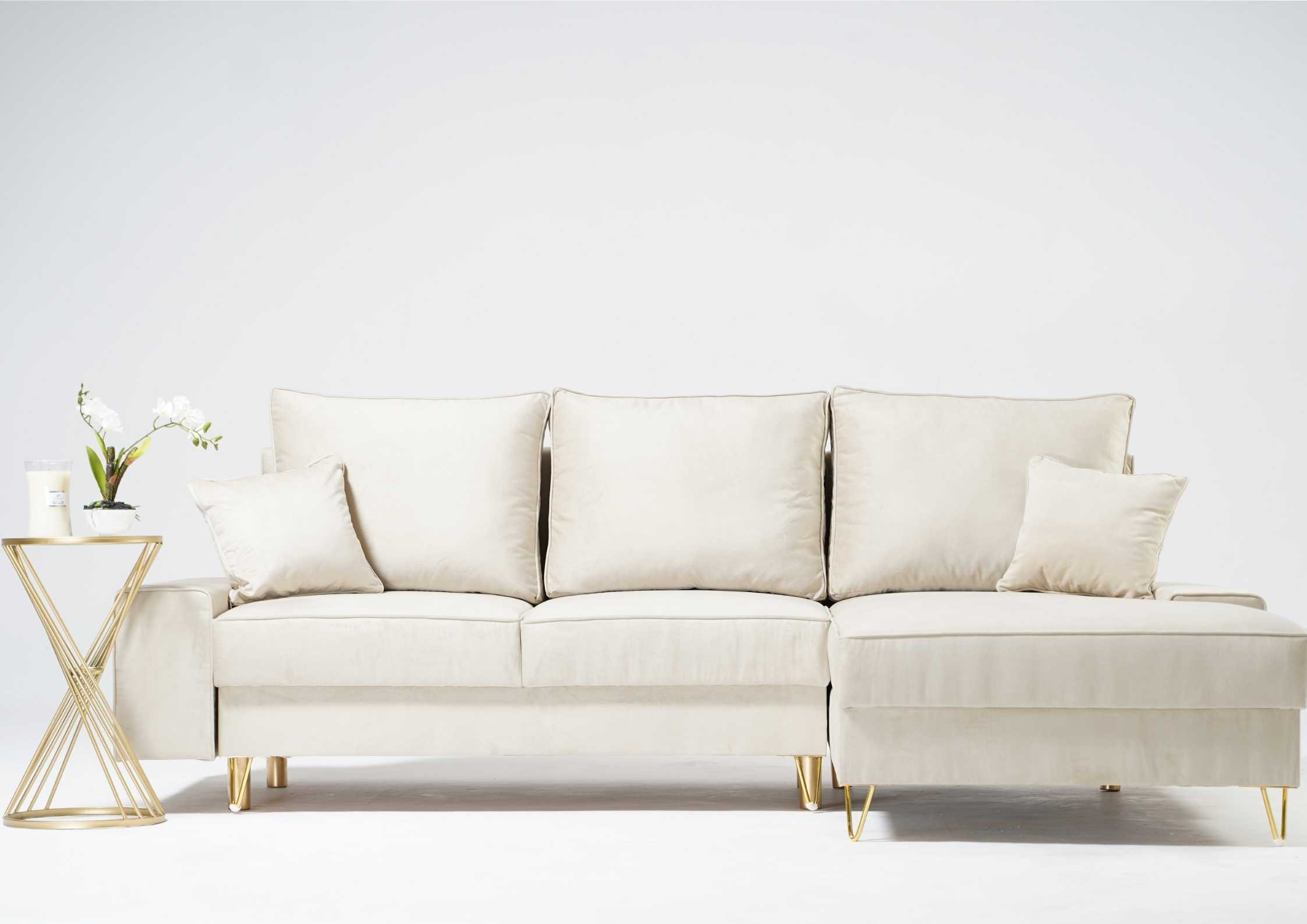 Narożnik na złotych nogach z funkcją spania STINO Prawy