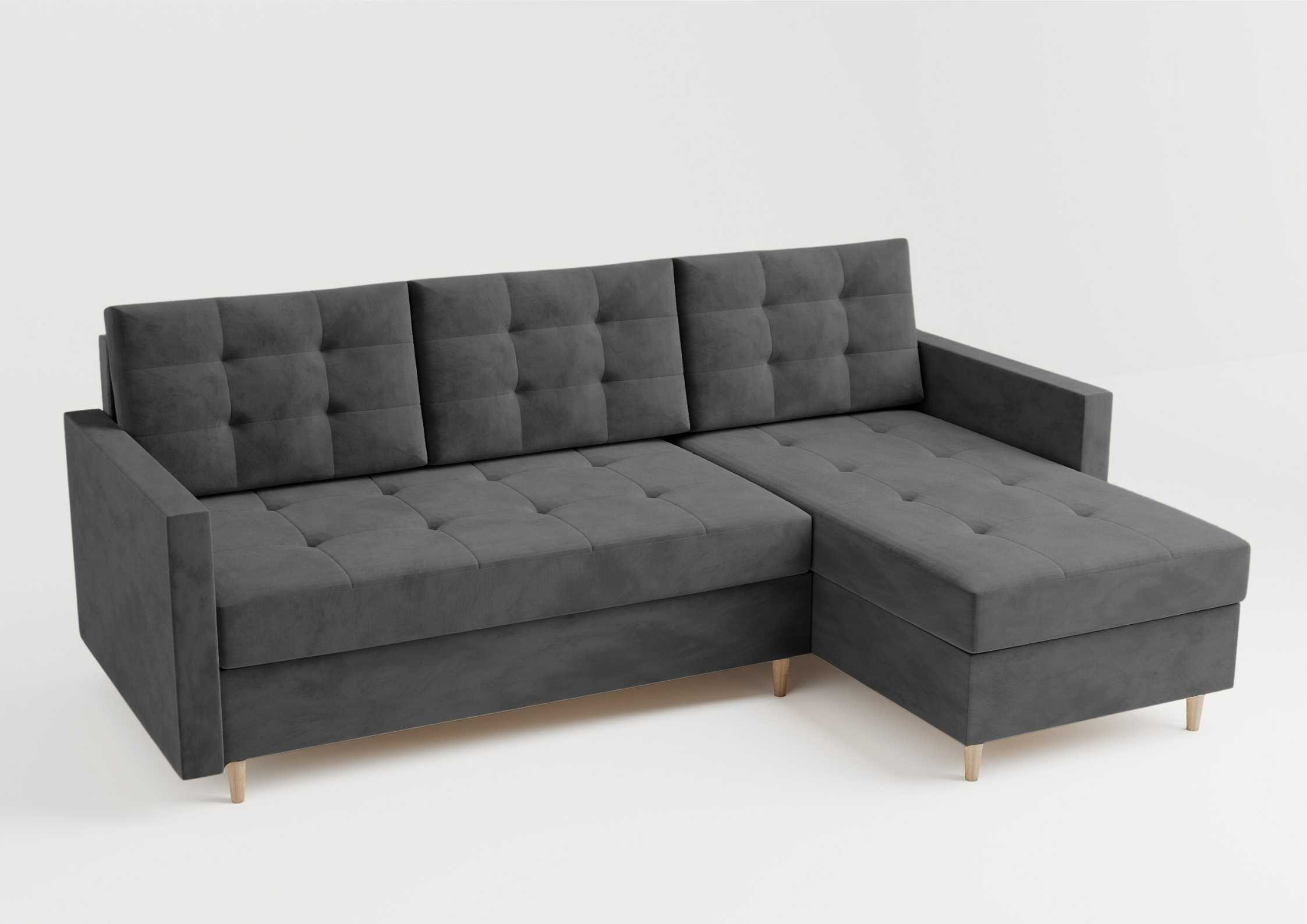 Narożnik pikowany na drewnianych nogach rozkładany VIDO Uniwersalny - obrazek 9