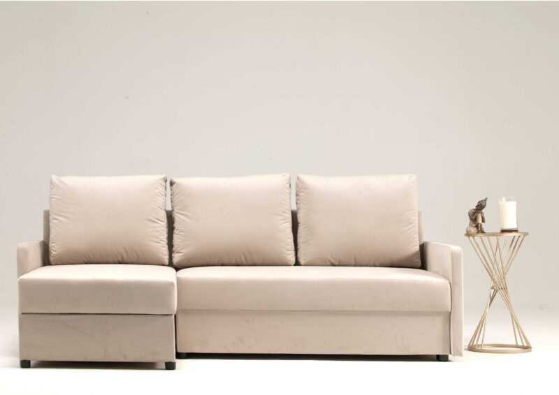 Narożnik z cienkimi bokami rozkładany do spania ARKADIA kanapa rogowa