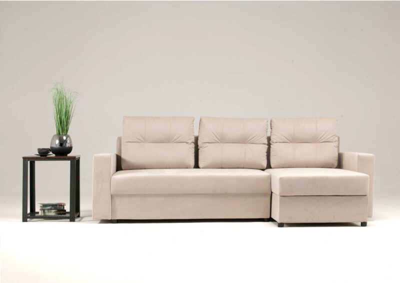 Narożnikowa kanapa rozkładana z pikowanymi poduszkami BORA