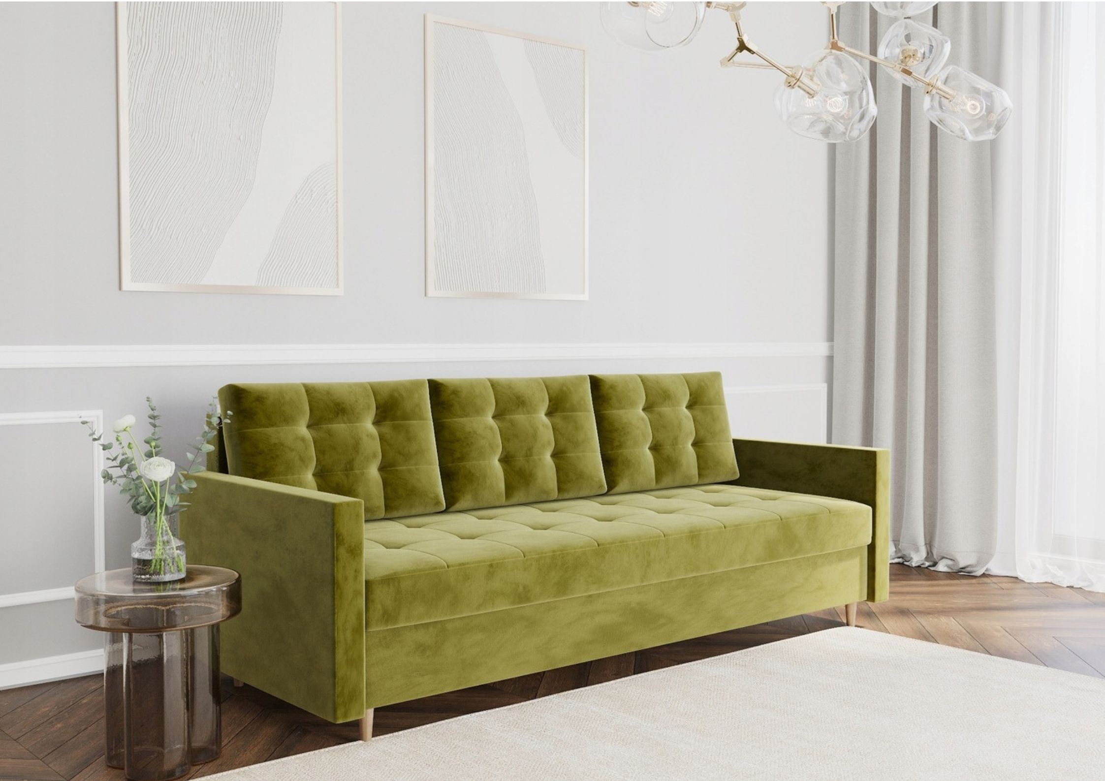 Pikowana sofa skandynawska VIDO z funkcją spania