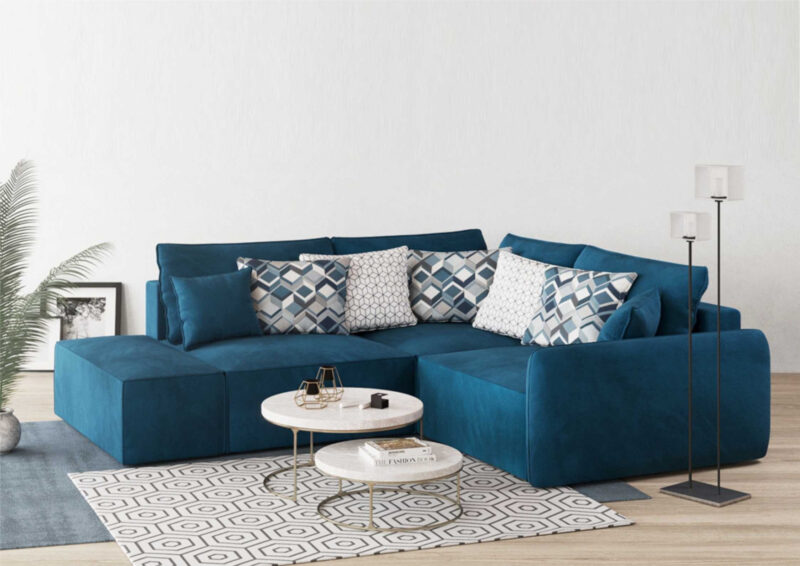 Prawy rozkładany narożnik Vinci 3 z pufą modułowy