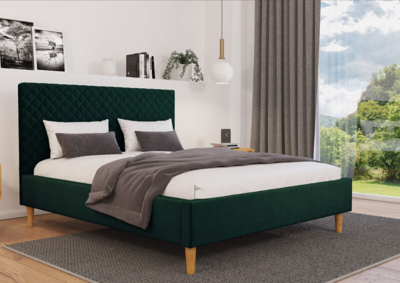 Skandynawskie łóżko welurowe VIGO 160x200cm z tapicerowanym zagłówkiem