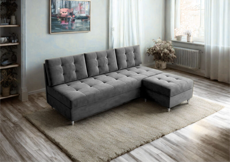 Sofa pikowana z pufą ZESTAW PERO Sofonarożnik 190cm